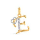 E Letter Initial with Heart 10K Yellow Gold & Diamond Pendant
